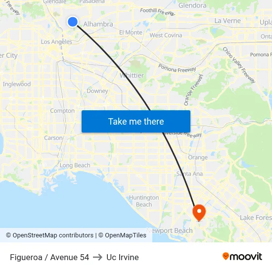 Figueroa / Avenue 54 to Uc Irvine map