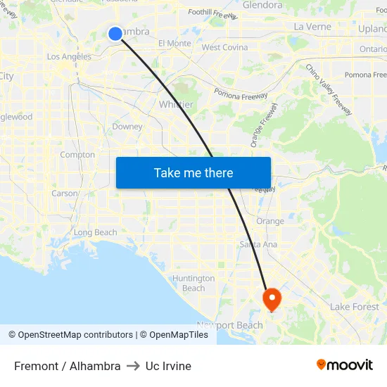 Fremont / Alhambra to Uc Irvine map