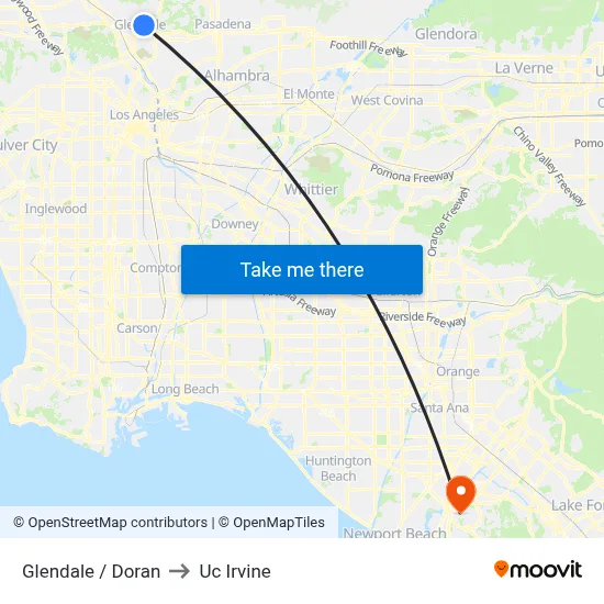 Glendale / Doran to Uc Irvine map