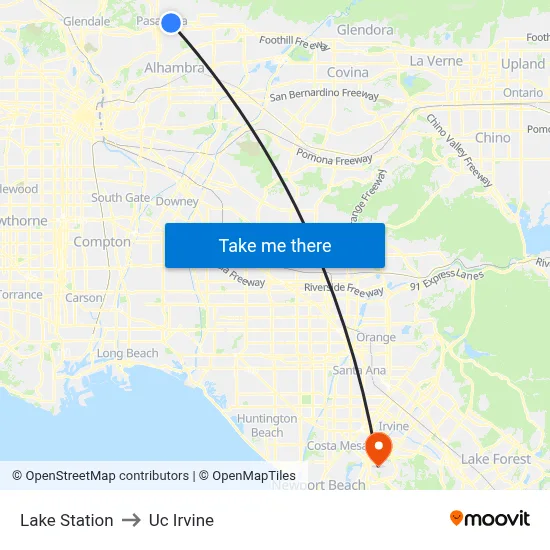 Lake Station to Uc Irvine map