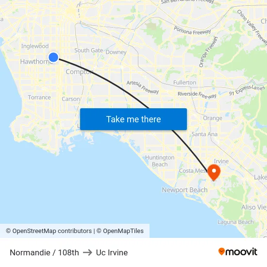 Normandie / 108th to Uc Irvine map