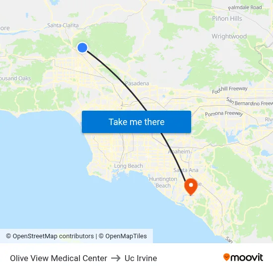 Olive View Medical Center to Uc Irvine map