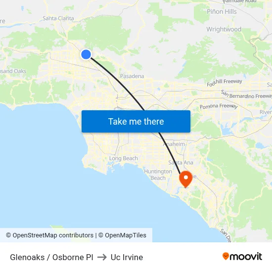 Glenoaks / Osborne Pl to Uc Irvine map