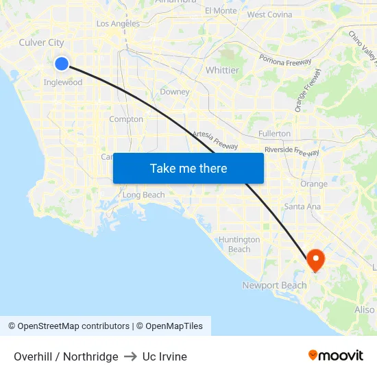 Overhill / Northridge to Uc Irvine map