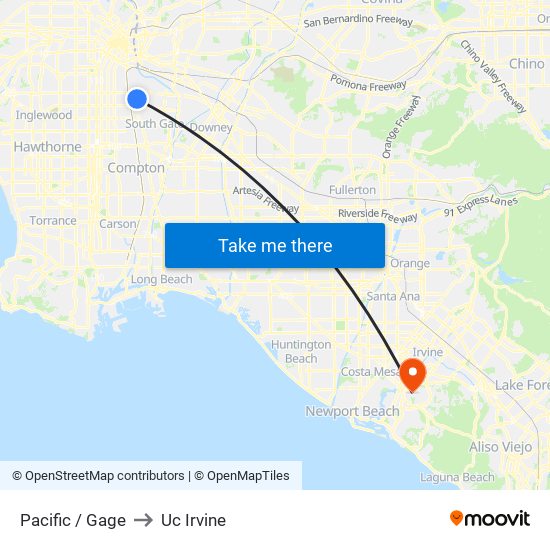 Pacific / Gage to Uc Irvine map