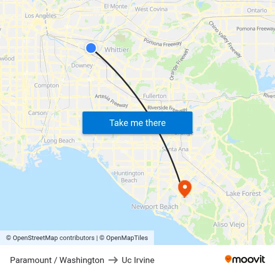 Paramount / Washington to Uc Irvine map