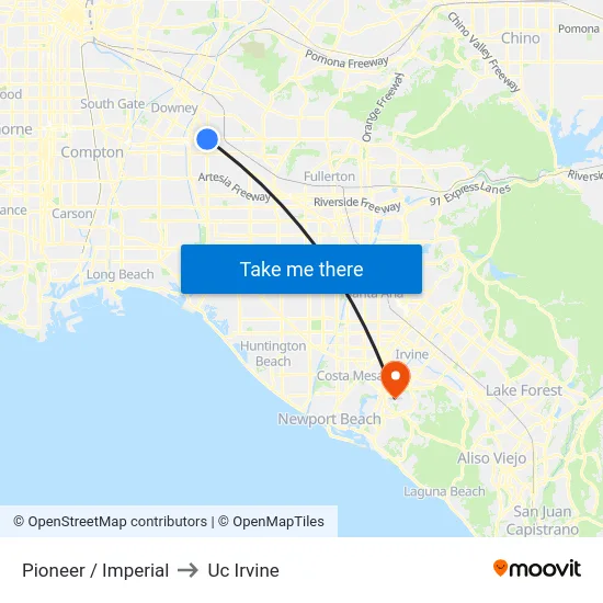 Pioneer / Imperial to Uc Irvine map