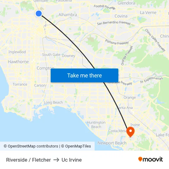 Riverside / Fletcher to Uc Irvine map