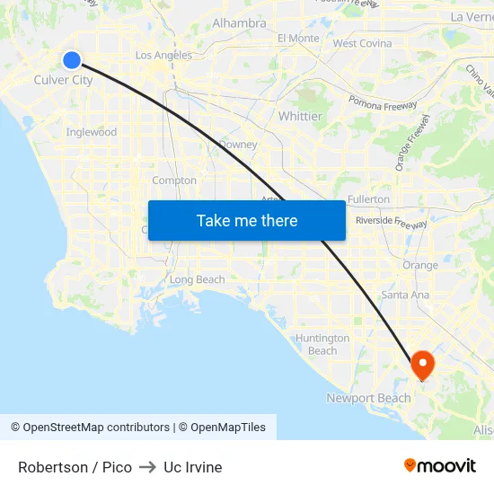 Robertson / Pico to Uc Irvine map