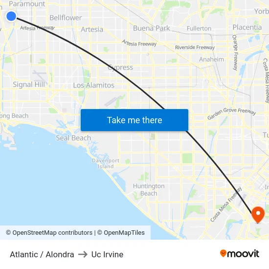 Atlantic / Alondra to Uc Irvine map