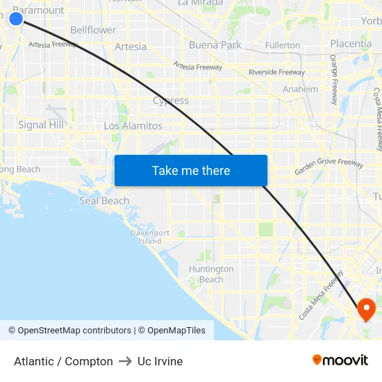 Atlantic / Compton to Uc Irvine map