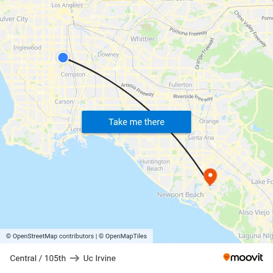 Central / 105th to Uc Irvine map