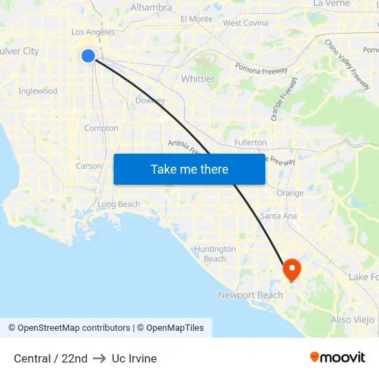 Central / 22nd to Uc Irvine map
