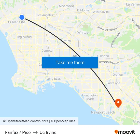 Fairfax / Pico to Uc Irvine map