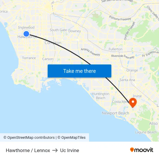 Hawthorne / Lennox to Uc Irvine map
