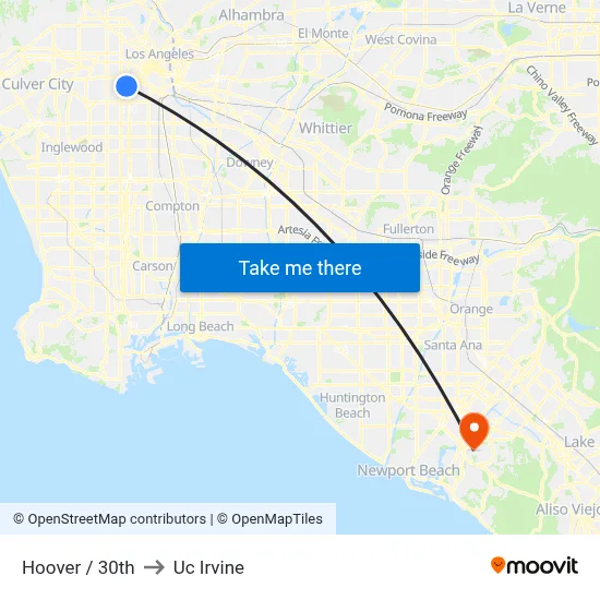Hoover / 30th to Uc Irvine map