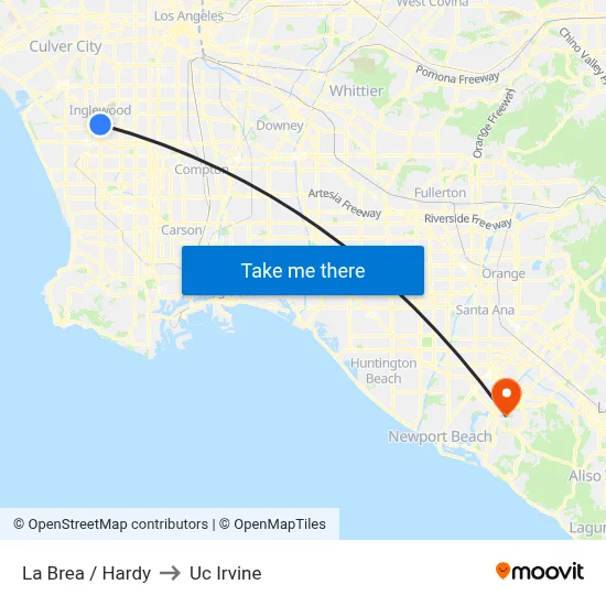 La Brea / Hardy to Uc Irvine map