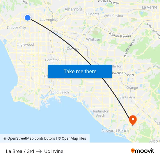 La Brea / 3rd to Uc Irvine map