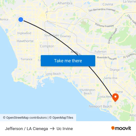 Jefferson / LA Cienega to Uc Irvine map