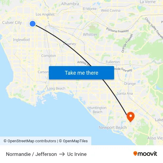 Normandie / Jefferson to Uc Irvine map
