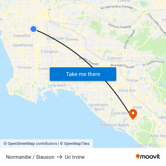 Normandie / Slauson to Uc Irvine map