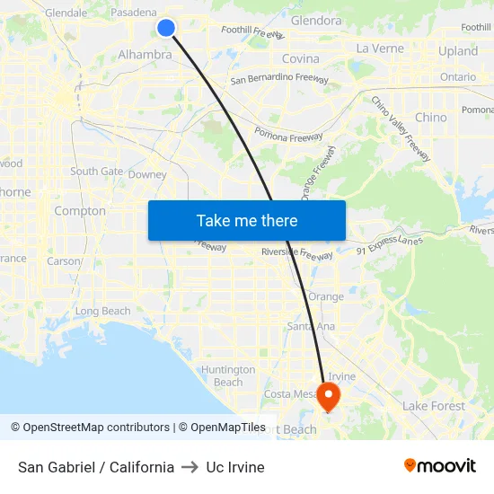 San Gabriel / California to Uc Irvine map