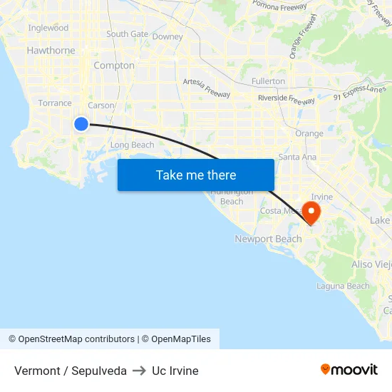 Vermont / Sepulveda to Uc Irvine map