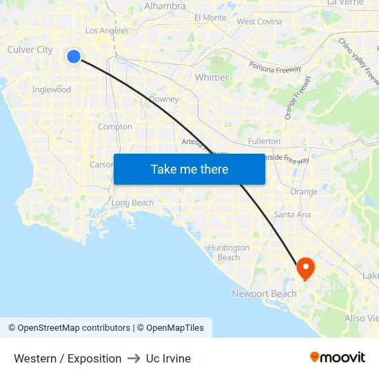 Western / Exposition to Uc Irvine map