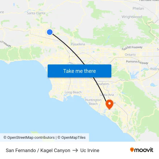 San Fernando / Kagel Canyon to Uc Irvine map