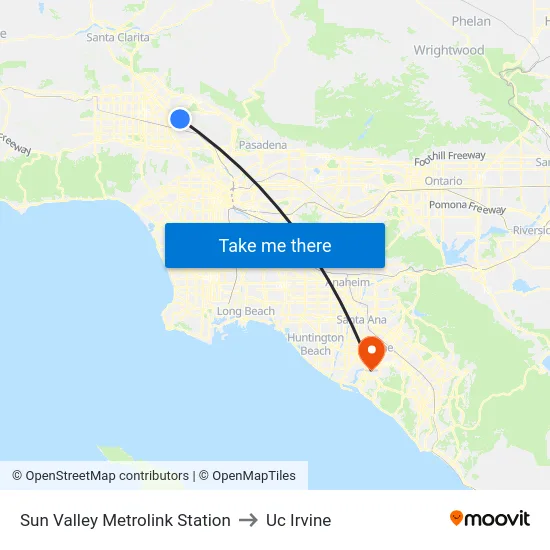 Sun Valley Metrolink Station to Uc Irvine map