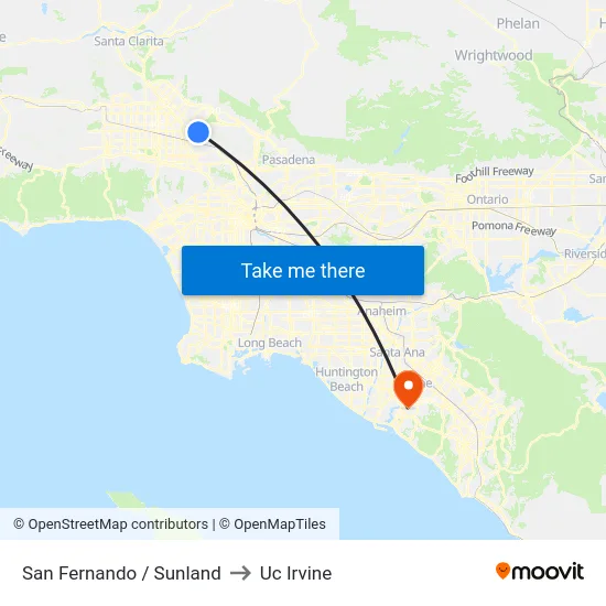 San Fernando / Sunland to Uc Irvine map