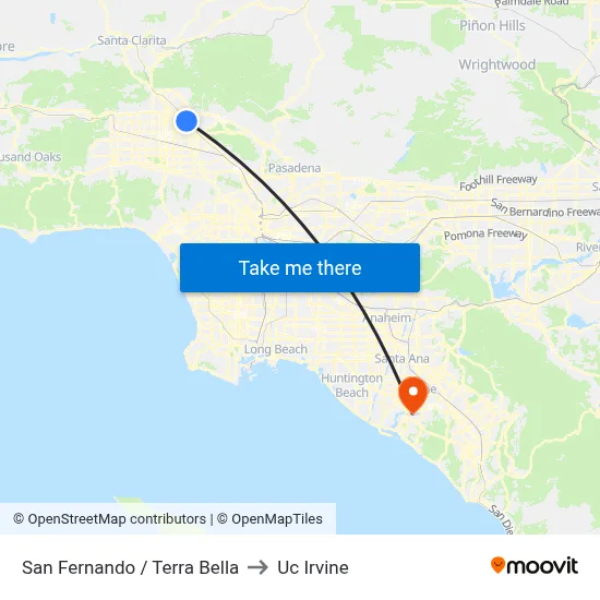 San Fernando / Terra Bella to Uc Irvine map
