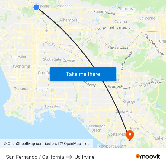 San Fernando / California to Uc Irvine map