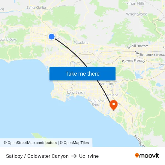 Saticoy / Coldwater Canyon to Uc Irvine map