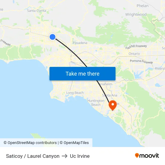 Saticoy / Laurel Canyon to Uc Irvine map