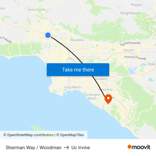 Sherman Way / Woodman to Uc Irvine map