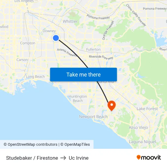 Studebaker / Firestone to Uc Irvine map