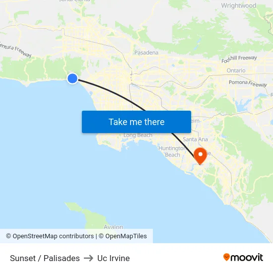 Sunset / Palisades to Uc Irvine map