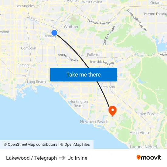 Lakewood / Telegraph to Uc Irvine map