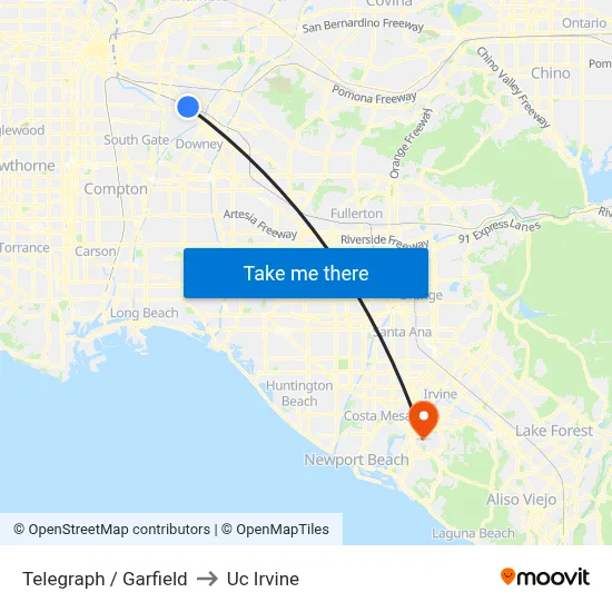 Telegraph / Garfield to Uc Irvine map