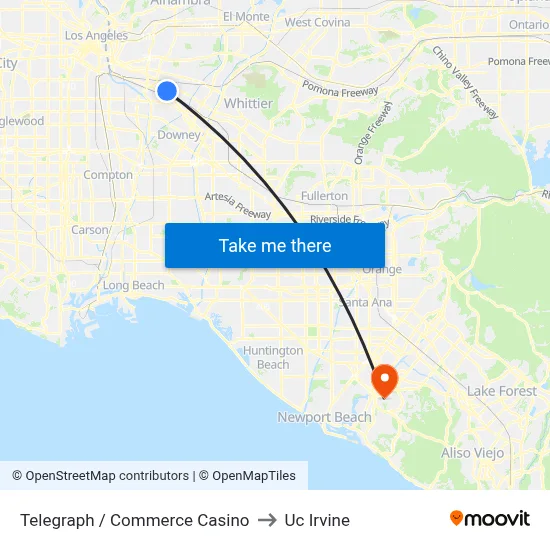 Telegraph / Commerce Casino to Uc Irvine map