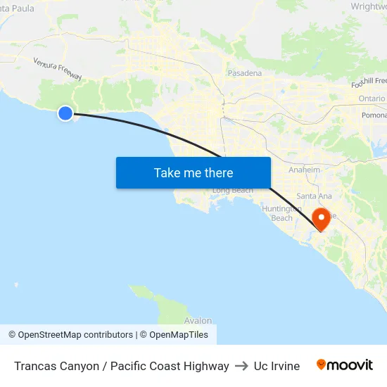 Trancas Canyon / Pacific Coast Highway to Uc Irvine map
