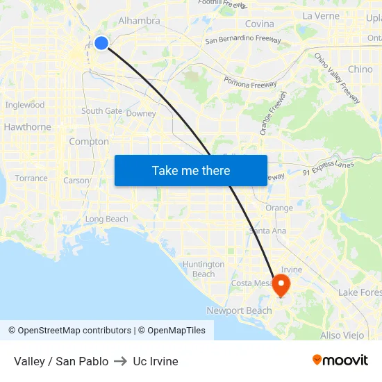Valley / San Pablo to Uc Irvine map