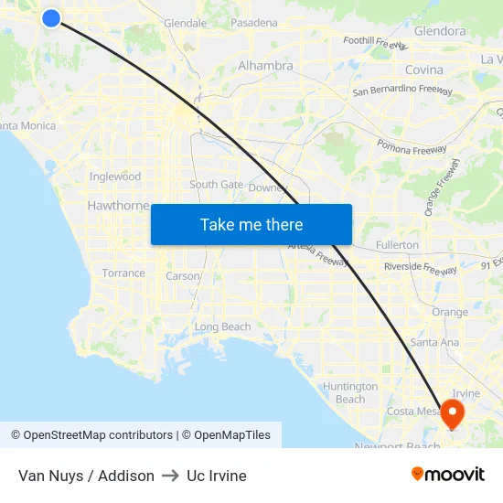 Van Nuys / Addison to Uc Irvine map