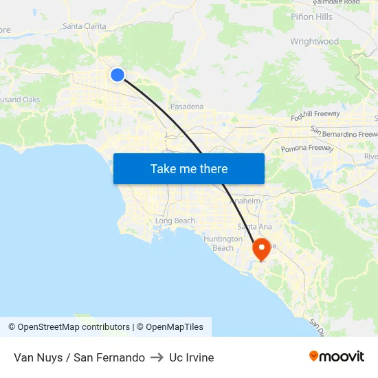 Van Nuys / San Fernando to Uc Irvine map