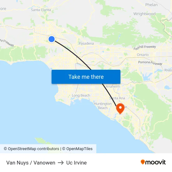 Van Nuys / Vanowen to Uc Irvine map