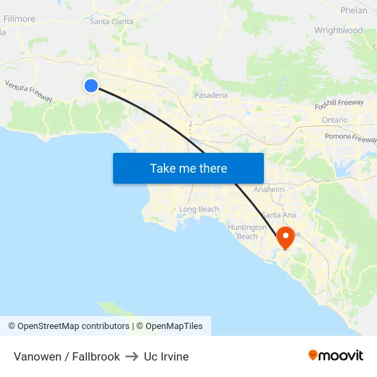 Vanowen / Fallbrook to Uc Irvine map