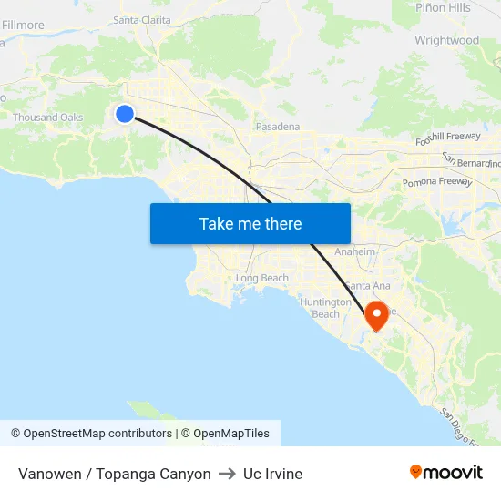 Vanowen / Topanga Canyon to Uc Irvine map