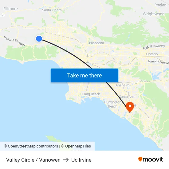 Valley Circle / Vanowen to Uc Irvine map