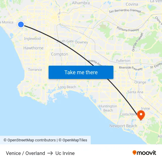 Venice / Overland to Uc Irvine map